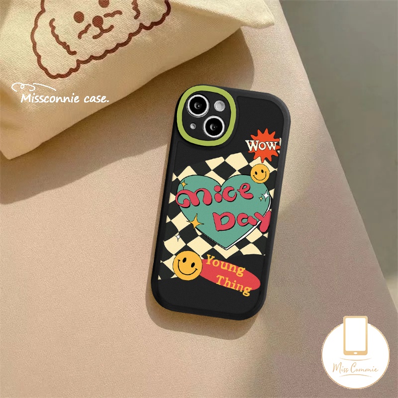 IPHONE Casing Handphone Couple Kompatibel Untuk Iphone7 8 6 6s Plus 11 Pro Max13 12 14 Pro Max14 Plus XR X XS MAX Se2020 Senyum Lucu Love Hati Papan Catur Soft TPU Back Cover