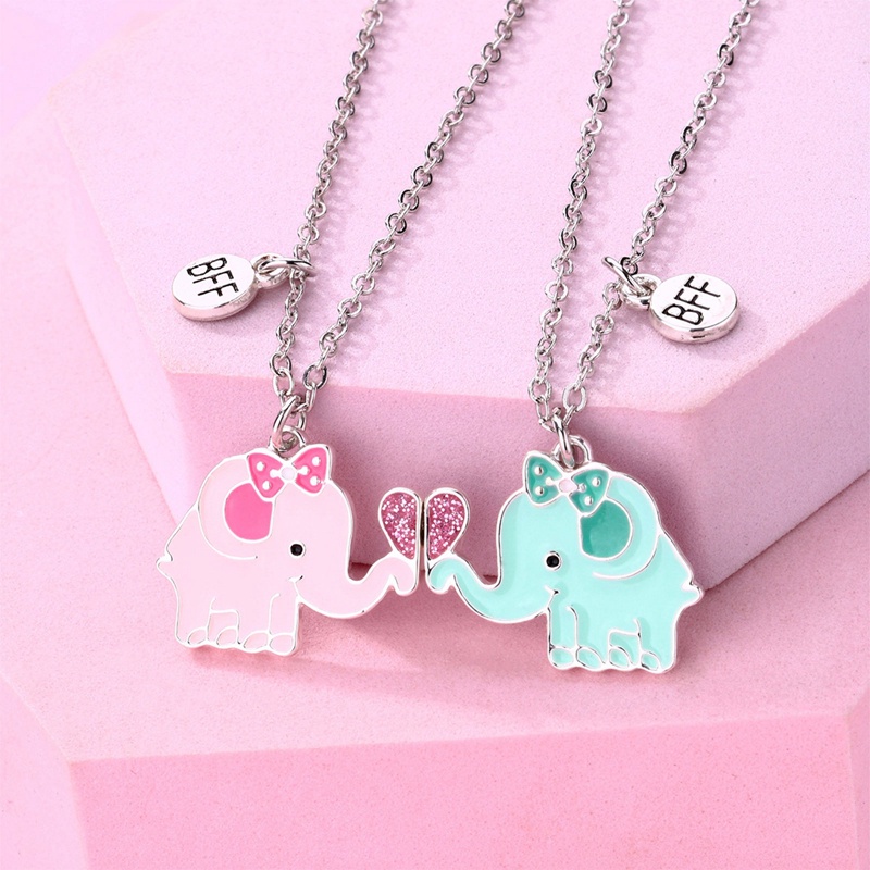 Fancyqube 2 Pcs/Set Lucu Kartun Liontin Rantai Sahabat Magnet Kalung BFF Persahabatan Anak Perhiasan Hadiah