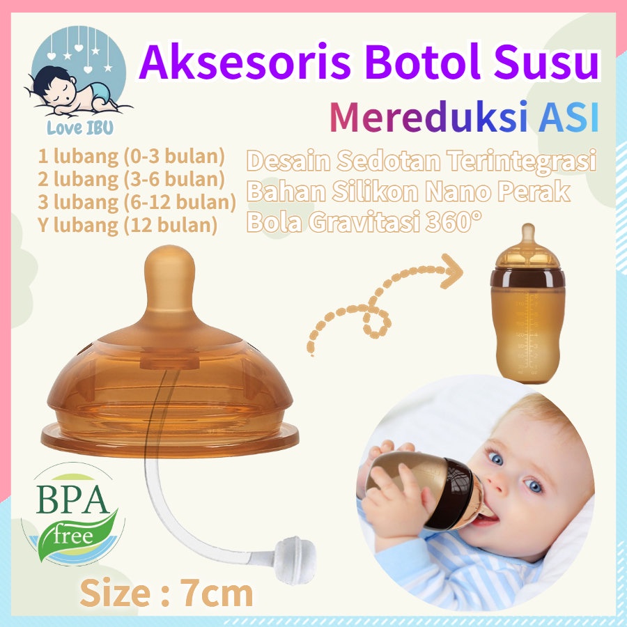 【Love IBU】PIKO BELLO Dot Wide Neck BPA FREE Dot Bayi Cokelat Pengganti Puting Dengan Sedotan Aksesoris Botol Susu Bayi