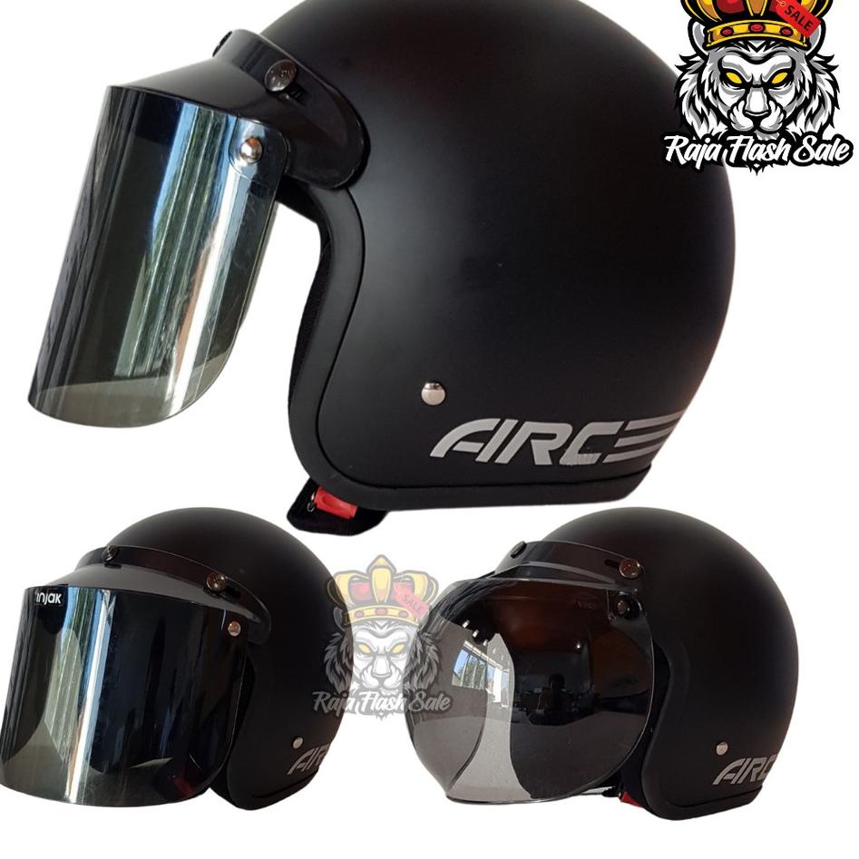 Pasti Datang HELM RETRO DEWASA ARC GARIS ORIGINAL KACA DATAR KACA CEMBUNG SNI