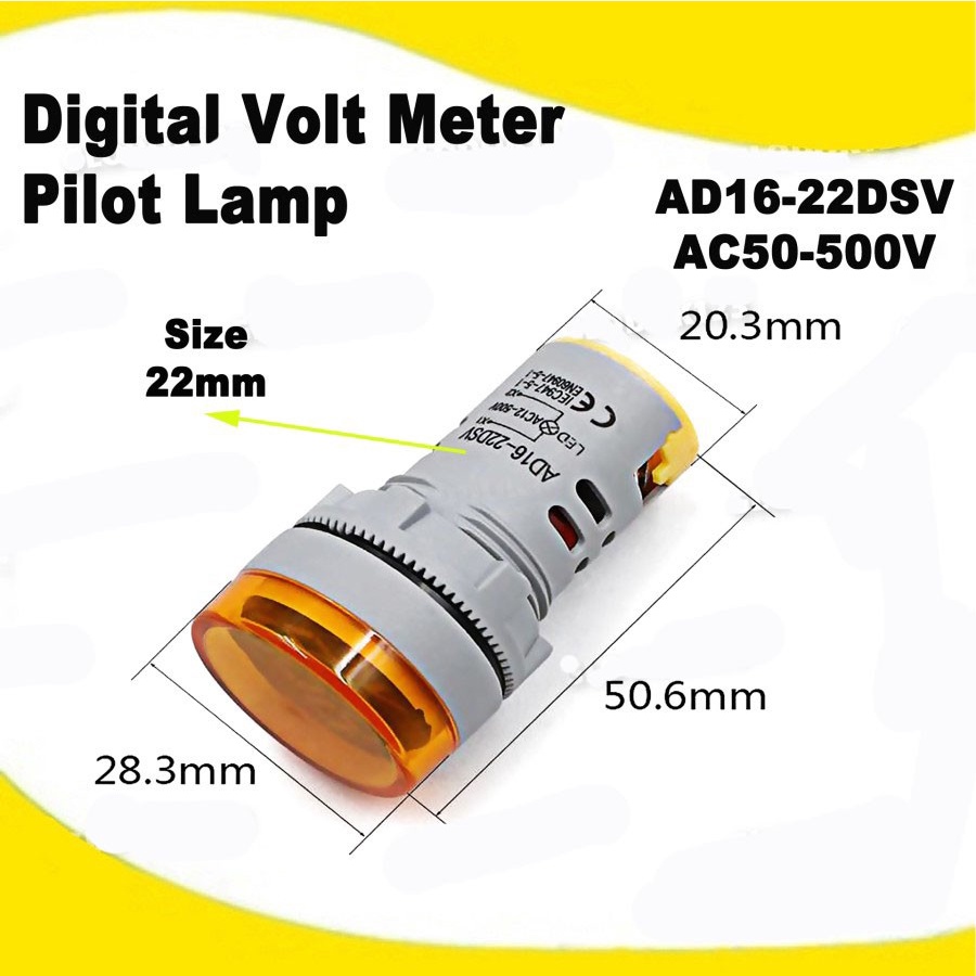 Pilot Lamp LED Dengan Indikator Volt AC 220V AD16-22DSV - lampu pilot