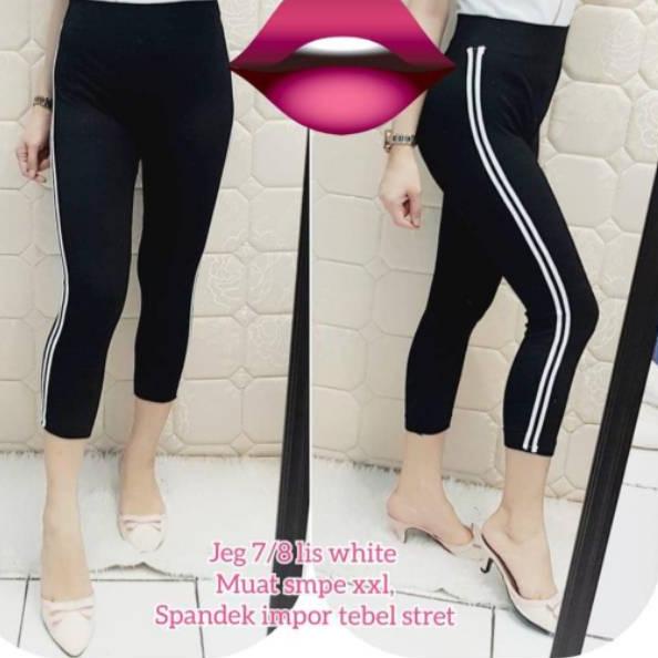Paling Dicari Legging 7per8 List Putih Legging Import 788 Celana Legging Wanita | Legging Jumbo | Le