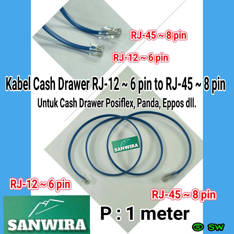 Kabel cash drawer posiflex RJ-12 ~ 6 pin to RJ-45 ~ 8 pin 1m / 2m / panda / eppos / rj12 / 6 pin / rj 45 / 8 pin / kabel mesin kasir / kabel printer kasir / mesin cash drawer / cable cash drawer / cb cash drawer / kabel data posiflex / kabel mesin hitung