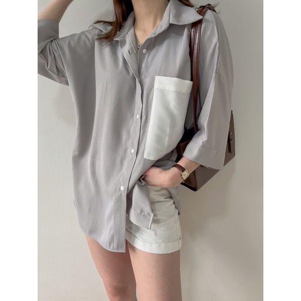 Tq88indonesia Fashion Kemeja Wanita Lengan 3/4 Terbaru  / MONITA OVERSIZE SHIRT / Hem / Kem Polos / Busana Casual Cewek  Fashion / Ootd Kekinian