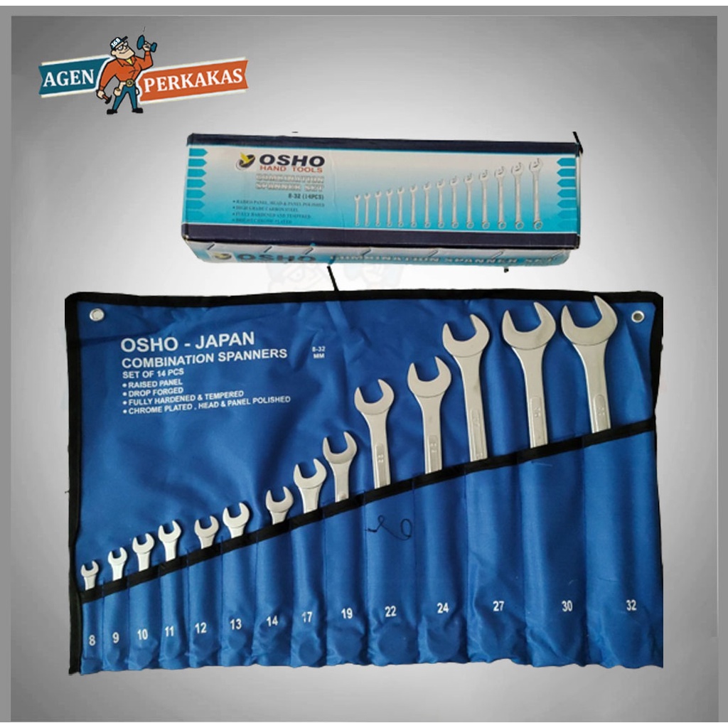 KUNCI RING PAS SET 14PCS 8-32MM OSHO COMBINATION SPANNER