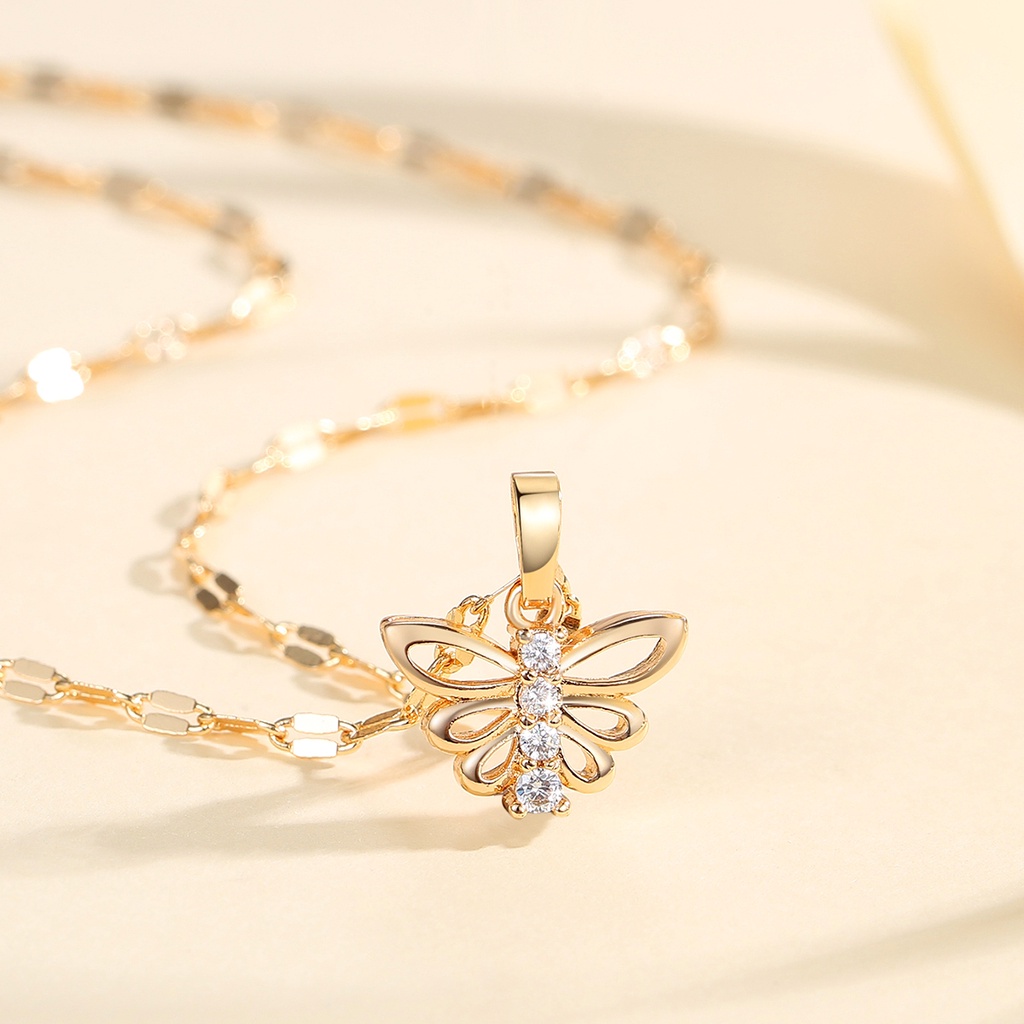 Y921 【Barang spot】Kalung Kupu-kupu Titanium Kalung Lapis Emas 18k Perempuan Anti Karat Korea Fashion