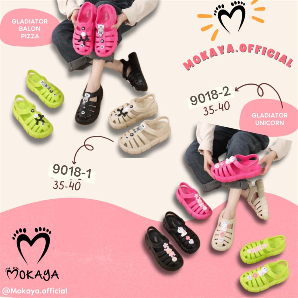 Sepatu Sandal Gladiator Rubber Eva Mainan Jibbitz Bear Unicorn Super Ringan Lucu Trendy Import Mokaya / Size 35-40 (9018-1)