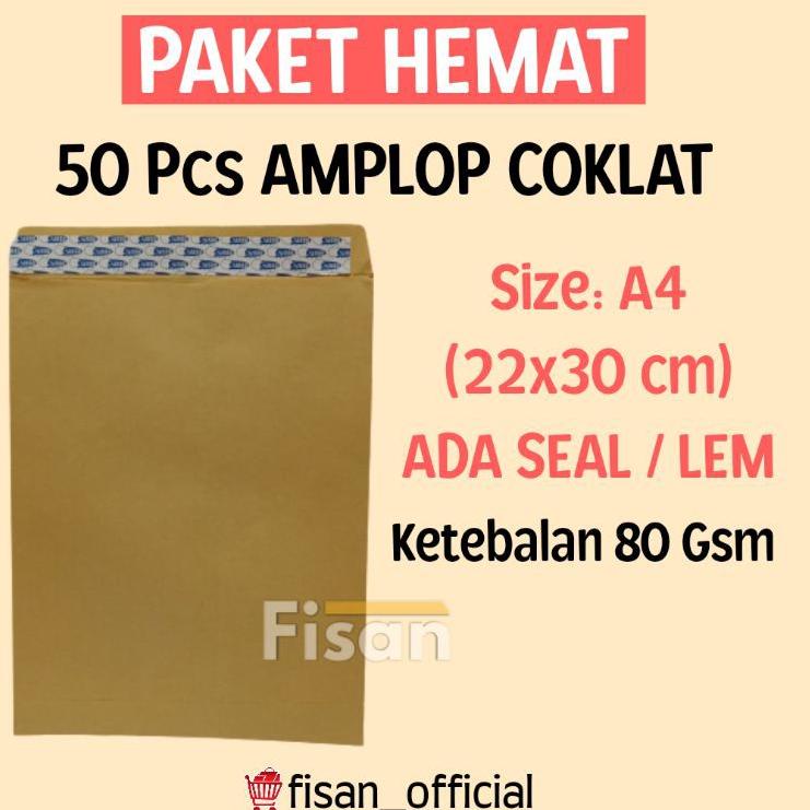 

セ 50 Pcs Amplop Coklat Polos A4 Seal Lem ヨ