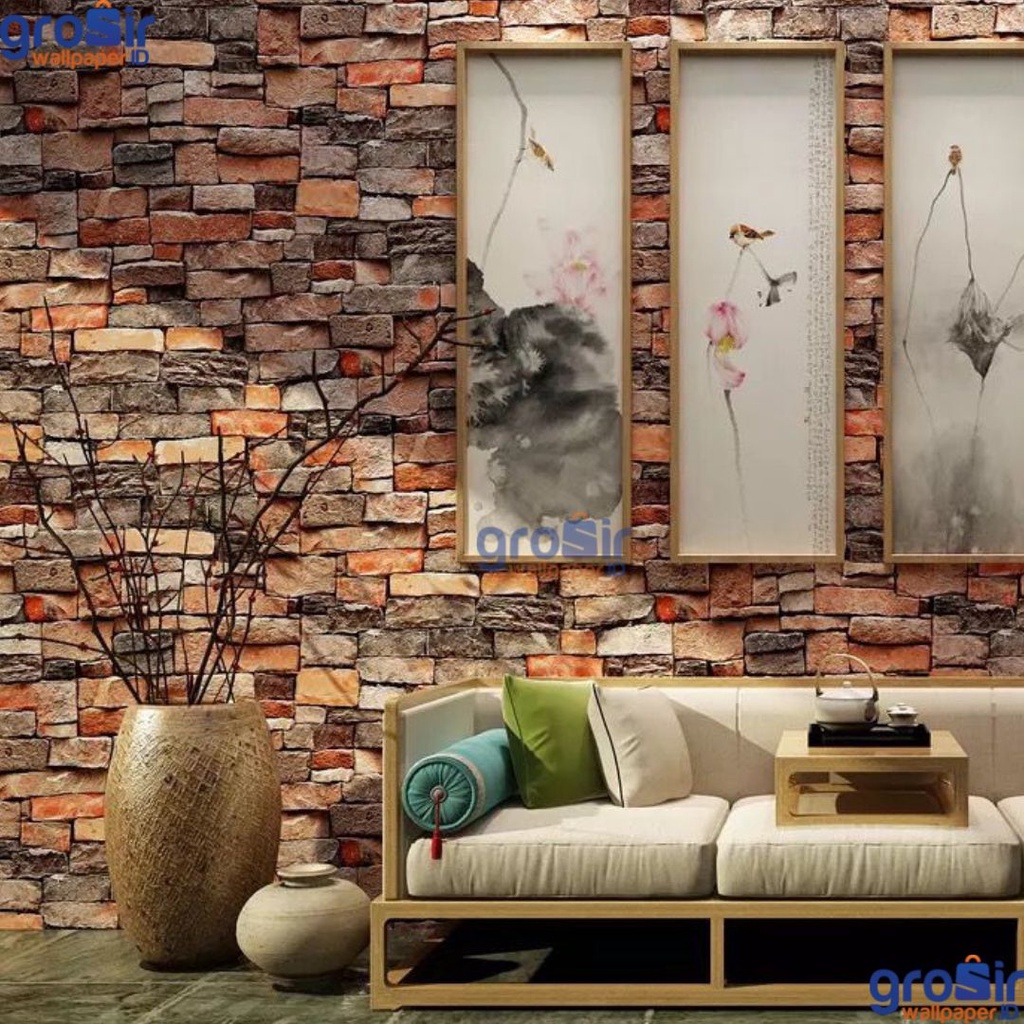 (COD) Wallpaper Foam Emboss 3D Busa Ruang Tamu Wall Sticker Bata Alam Wallsticker Motif Batu High Premium Quality Termurah