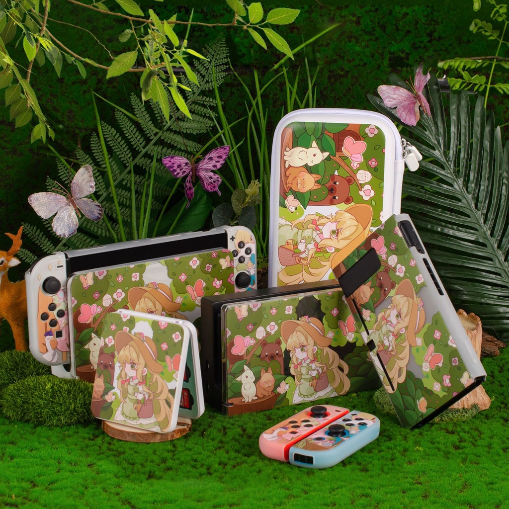 Switch OLED Hard Case Nintendo Switch Forest Girl Theme Casing Pelindung Untuk Switch OLED/Lite/V1 V2 Model Joy-con Case Penyimpanan Tas Aksesoris