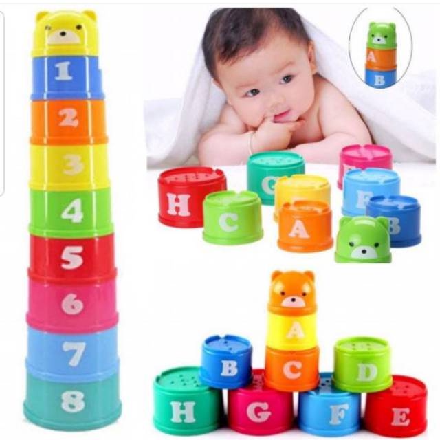 [YE6] Mainan Edukasi Anak Bayi STACKING CUP - Mainan Susun Cangkir Puzzle Tower Gelas Angka Huruf Warna