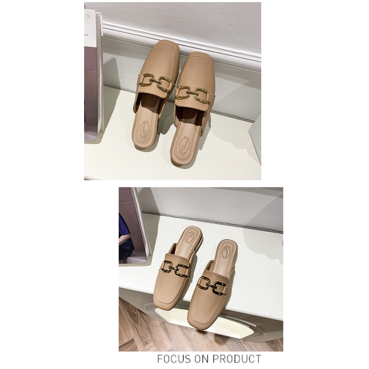 [LC] 1496 Sandal Wanita Slop 2202 PU RANTAI STYLE Slide ELEGAN CANTIK Pesta Kerja Keren Trend Casual Kualitas Bagus Impor