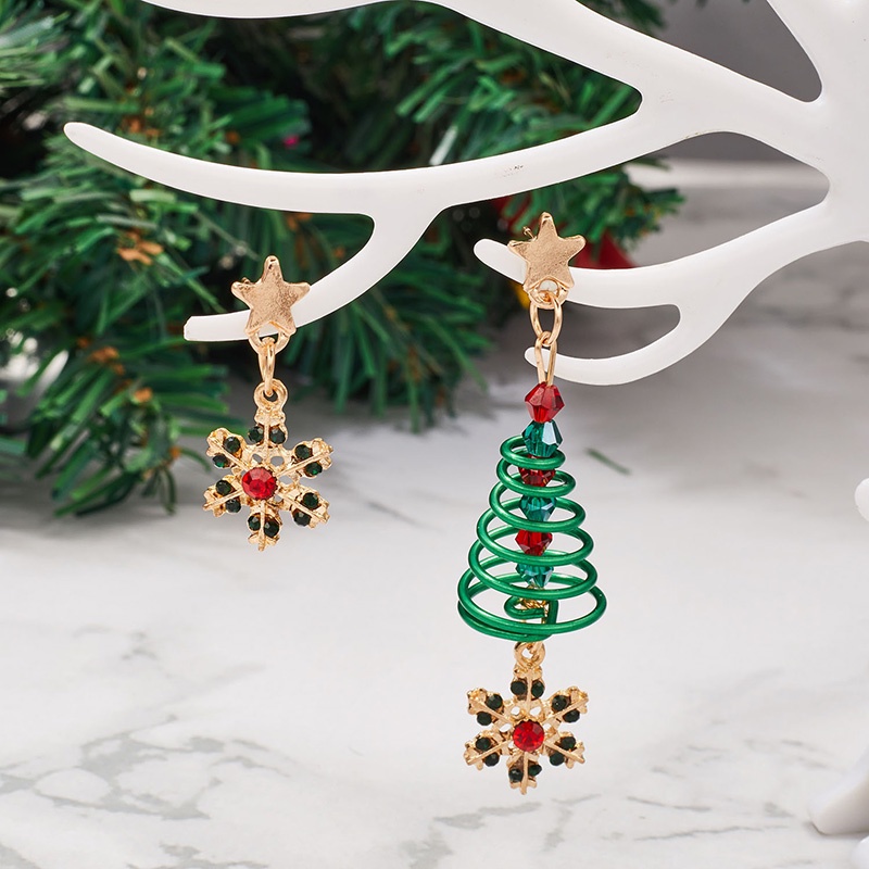 Fashion Natal Asimetris Anting-Anting Perempuan Joker Pohon Natal Snowman Liontin Anting Perhiasan