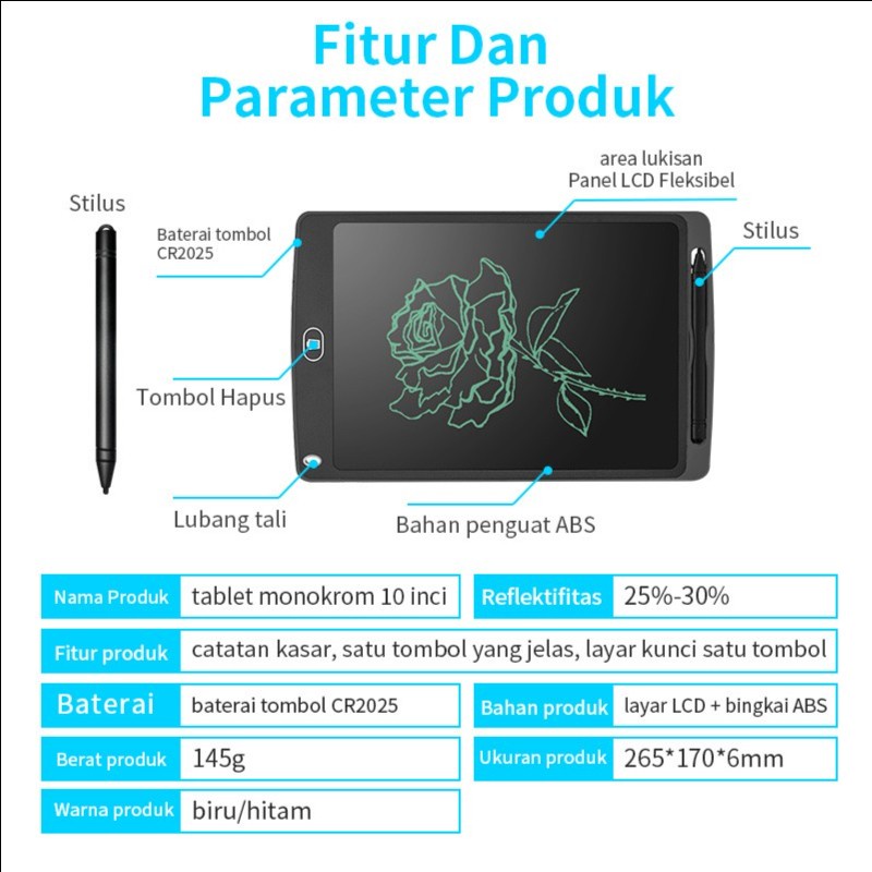 LCD Drawing Writing Tablet Mainan Papan Tulis Hapus Board NJ192