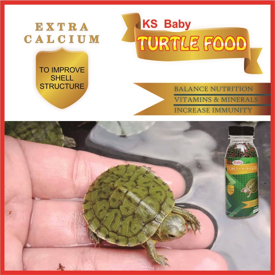 KS BabyTurtle Food Pakan Kura Kura Brazil Pelet Pellet Reptil Katak Kodok Kadal Mix / Grenn Turtle Vit 60gr 1mm 2mm 5mm