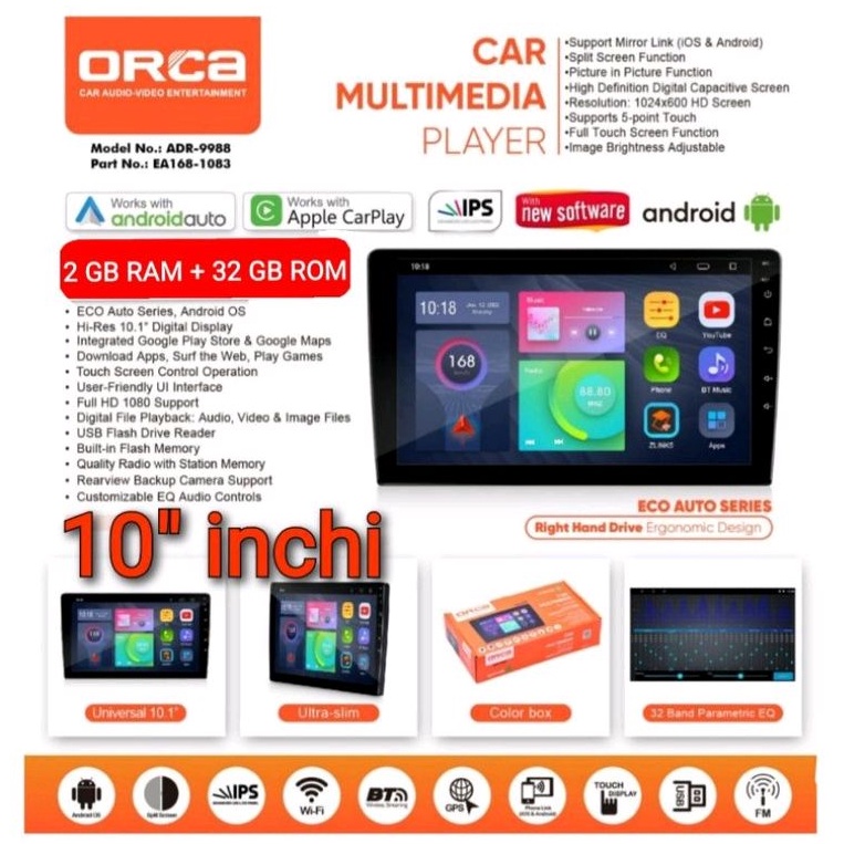 Head Unit Android ORCA ADR 9988  2 / 32 Gb ANDROID ORCA ECO Series