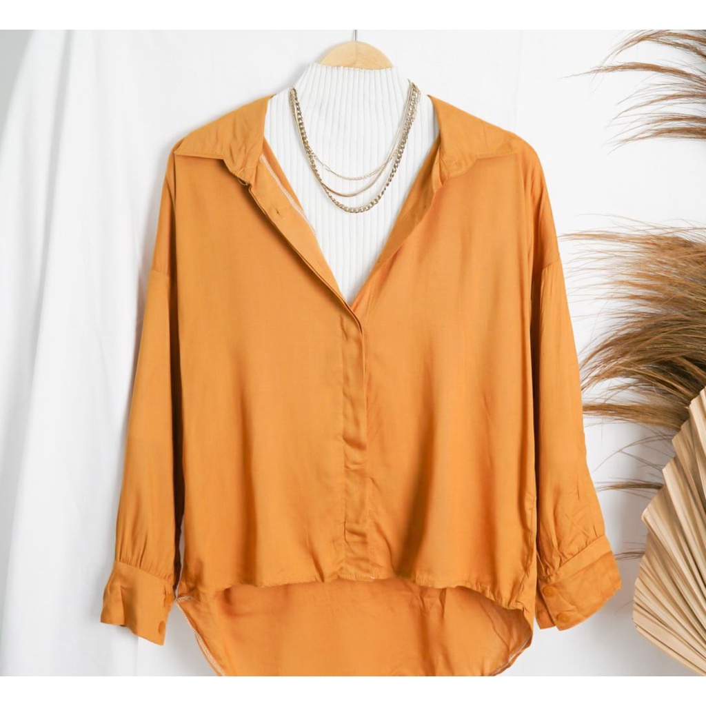 BEFAST - ZFS Kemeja Rayon CAVIA Shirt Polos Panjang / MAISA RAYON / Hem Polos Formal / Pakaian Kerja Wanita Casual / Kemeja Oversize Lengan Panjang / Fashion kekinian remaja ABG / Outift Wanita Hijab / Kemeja Bahan Rayon