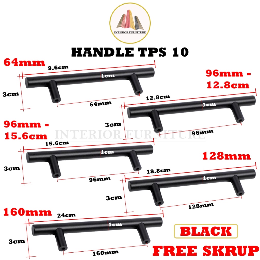 Handel TPS 10 Handle Tarikan Minimalis Brush Nickel Steel Baja Brush&amp;Hitam