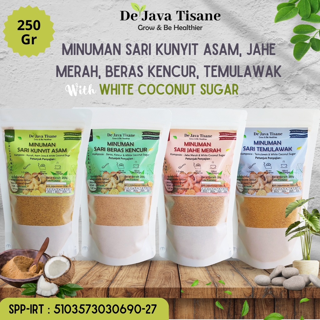 

Minuman Sari Temulawak Kunyit Asam Beras Kencur Jahe Merah Gula White Coconut Sugar 250 gr