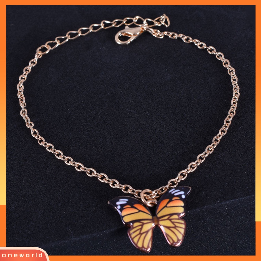 [WONE] Wanita Elegan Multicolor Alloy Butterfly Pendant Gelang Gelang Kaki Perhiasan Hadiah