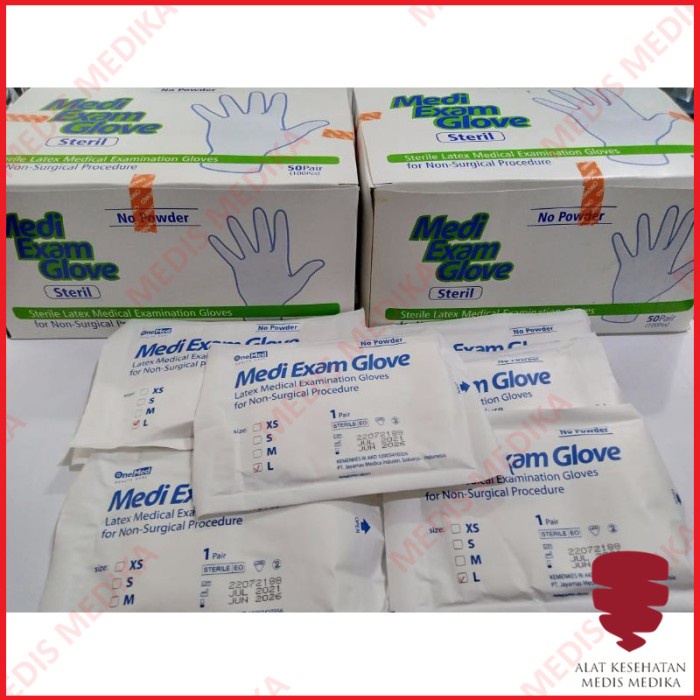 Sarung Tangan Medi Exam Glove Sterile Ukuran XS Onemed Medis  Handscoon Handscon Handskun Karet Latex Surgery Glove Steril Size Extra Small