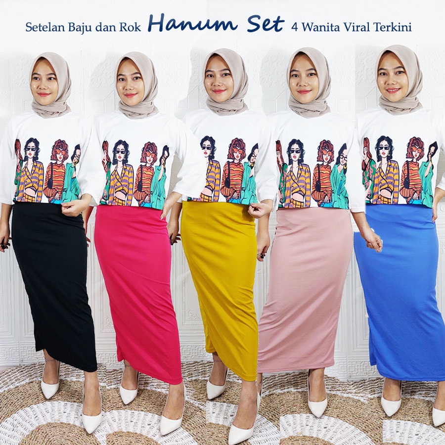 ONE SET 4 PEREMPUAN ROK DAN BAJU HANUM SET WANITA CANTIK VIRAL CARLINA MASA KINI