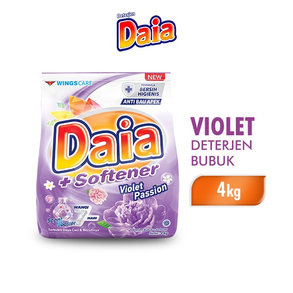 Promo Harga Daia Deterjen Bubuk + Softener Violet 4000 gr - Shopee