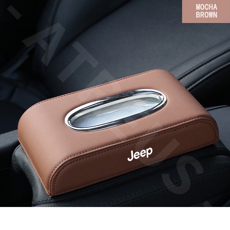 Jeep Kotak Tisu Mobil Kulit Premium Tempat Penyimpanan Tisu Mobil Auto Case For Renegade Compass 2022 Willys Wrangler jk Cherokee xj Aksesoris Mobil