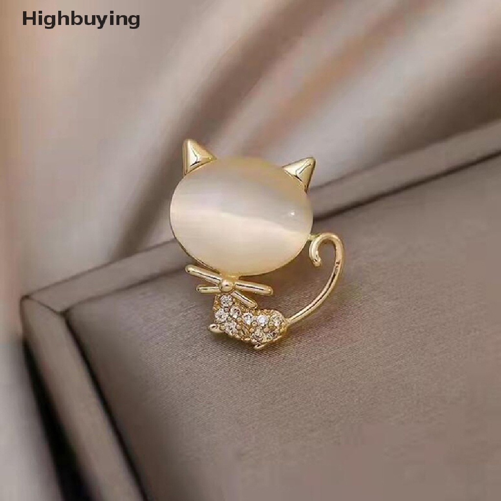 Hbid Elegan Berlian Imitasi Opal Batu Bulan Kucing Bros Pin Untuk Wanita Anak Kucing Lucu Hewan Kristal Korsase Bros Pakaian Aksesoris Hadiah Perlengkapan Pesta Glory