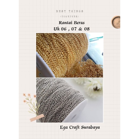 Rantai Beras Ukuran 0.6 , 0.7 & 0.8 Warna Emas dan Perak Per Meter