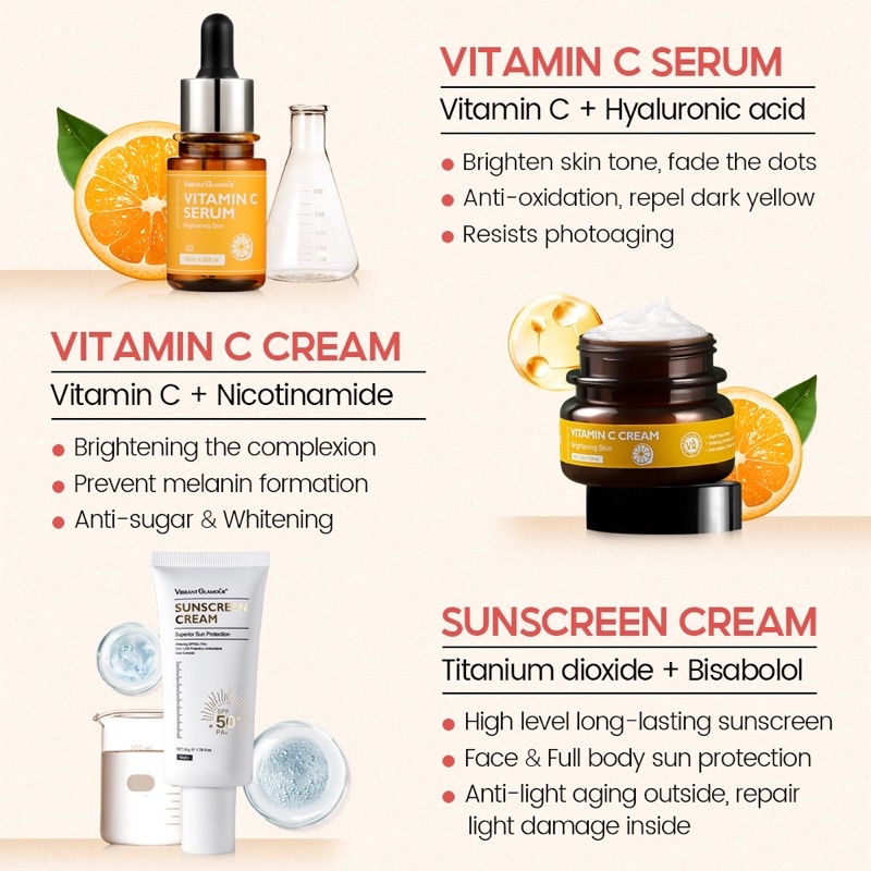 [BPOM] Vibrant Glamour Morning Set (Sunscreen + Vitamin C Serum + Vitamin C Cream)