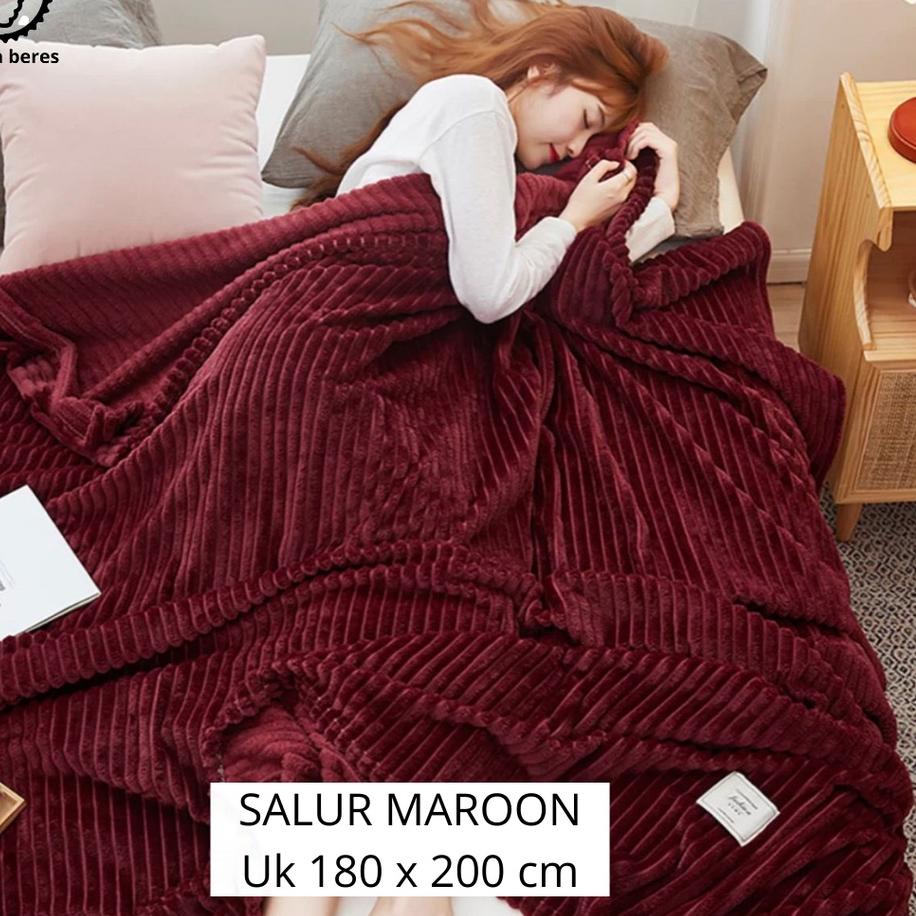 Selimut Bulu Embos Salur Polos Tebal 180 x 200 King Size Motif Dewasa Lembut Bagus Harga Grosir
