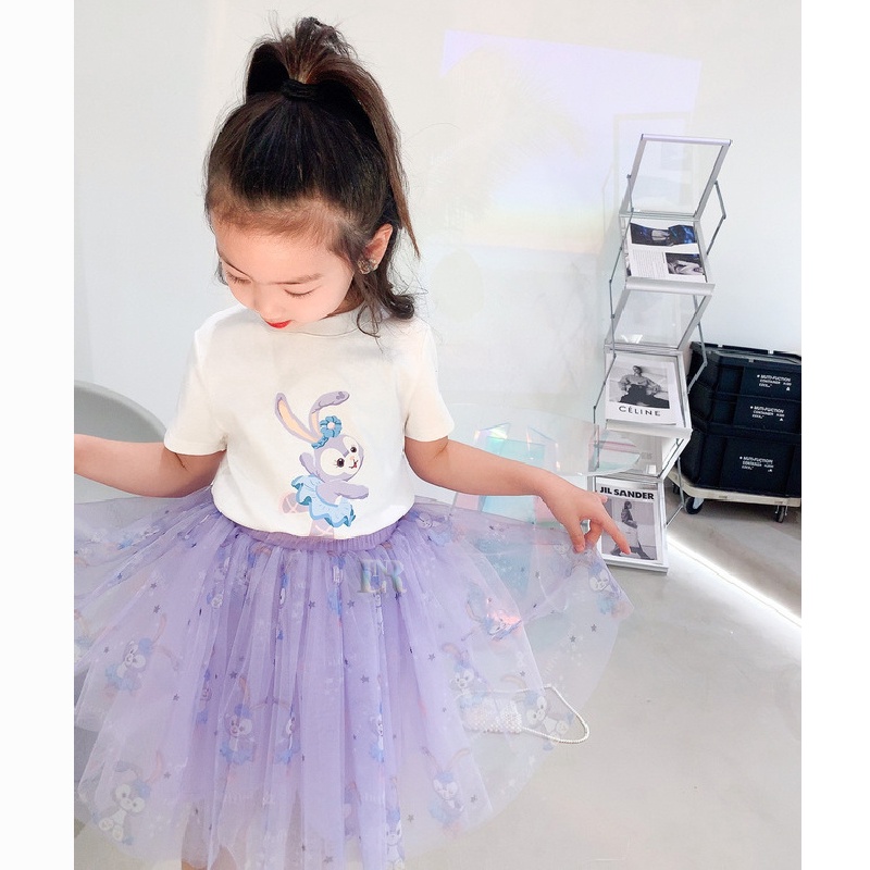 LNR Shop Free Bando Setelan Rok Tutu Motif Stella Lou Dress Kaos Lengan Pendek Import 2 Potong Girls Clothes Children Clothing Kids Summer 2 Piece Set Short Sleeve T-Shirt Chiffon Skirt Baby Girls Princess Dress