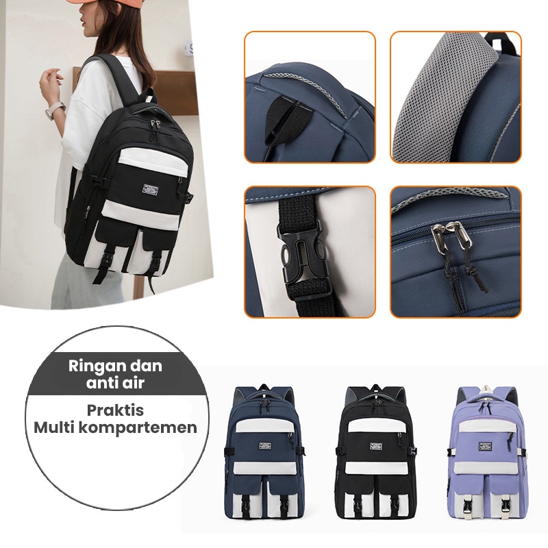 Highland Tas Pria Ransel Punggung Hitam Tas Sekolah Fashion Couple Pasangan Waterproof TR407