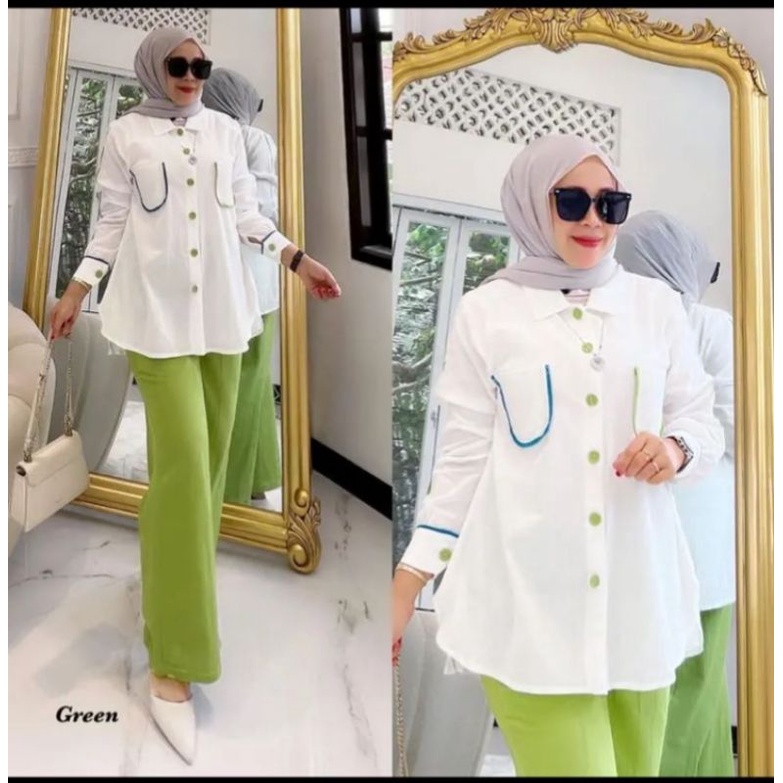 RARA SET/Stelan Kemeja Kombinasi Cringkle Airflow