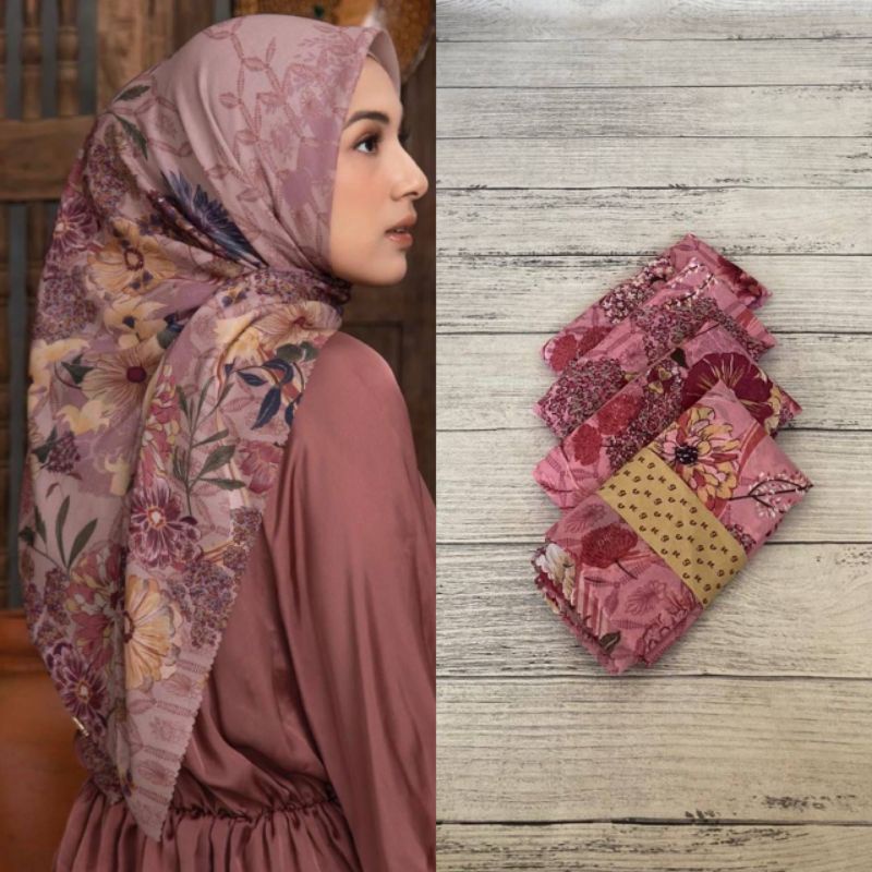 (WARNA MAROON/MERAH/PINK) JILBAB SEGIEMPAT VOAL MOTIF PREMIUM