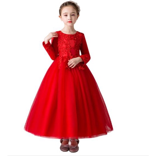 Dress Gaun Pesta Anak perempuan Panjang Import 3-16 tahun  Gaidha Warna Pink Merah dan Putih
