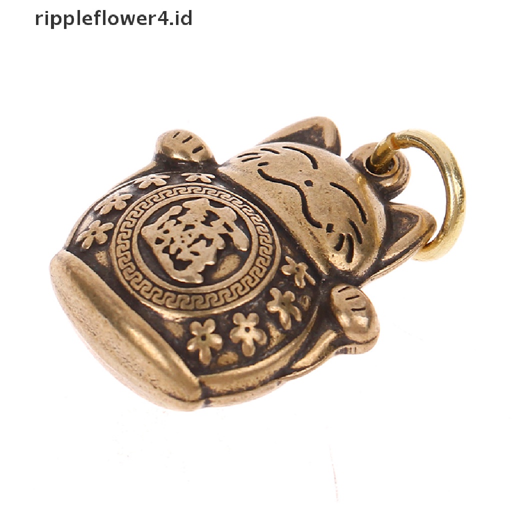 {rippleflower4.id} Tembaga Murni Lucky Cat Gantungan Kunci DIY Perhiasan Gantung Aksesoris Keyring Liontin~