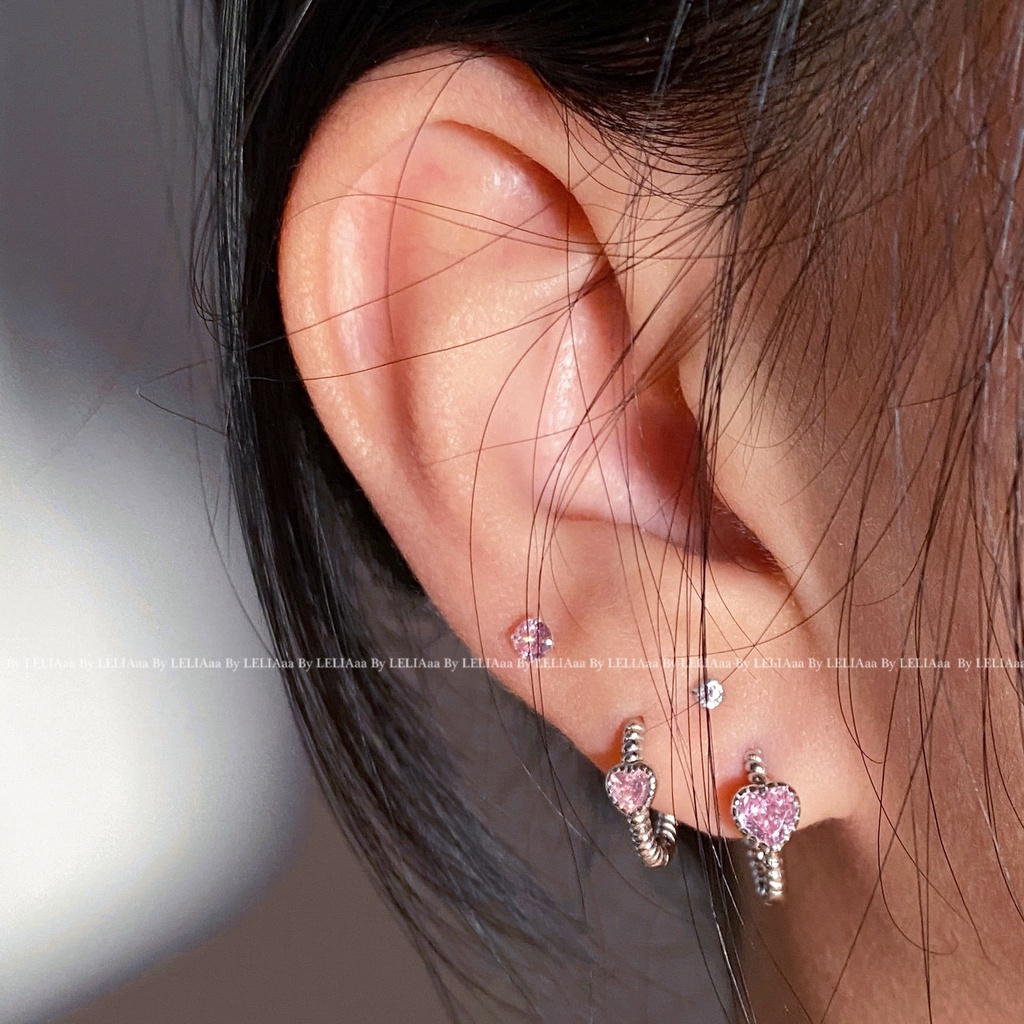 Anting Hoop Kristal Merah Muda Hati Sederhana Untuk Wanita Fashion Zirkon Twist Earring Aksesoris Perhiasan