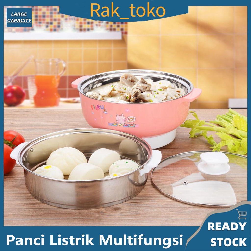 Panci Listrik Multifungsi Anti Lengket Free kukusan / Steamer Stainless Lapis Keramik Teflon cooking pot