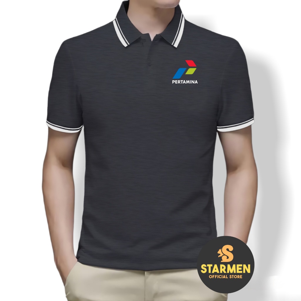 Kaos Polo Shirt Pria Kerah List Putih logo PERTAMlNA