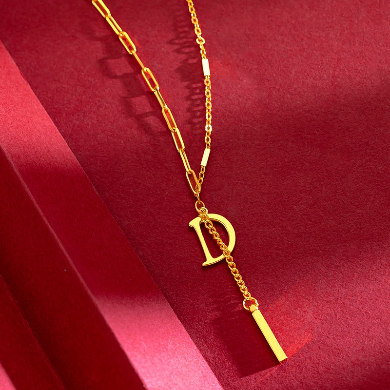 Goldkingdom Perhiasan Fashion Emas Asli Kadar 375Bangkok Aksesoris Ready Stock D Kalung Lapis Emas Splicing Tulang Selangka Kalung Untuk Wanita