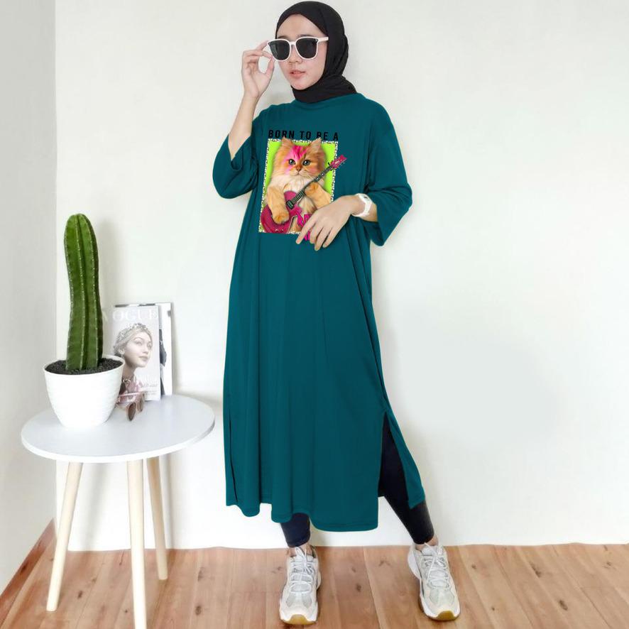 BAJU DRESS OVERSIZE BASIC DTF KUCING GITAR / OVERSIZE TUNIK PREMIUM DIGITAL PRINT