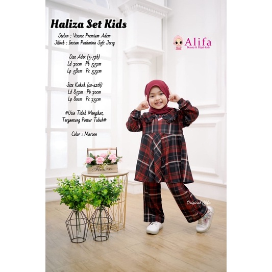 HALIZA KIDS SET SETELAN ANAK MOTIF KOTAK FREE HIJAB BY ALIFA