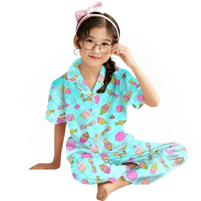 Baju Tidur Piyama Anak Perempuan 3-10 Tahun/ Motip Terbaru Bts 21