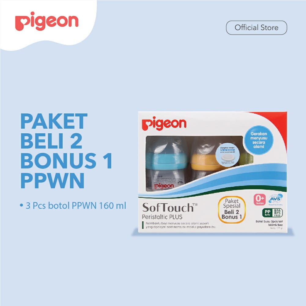 Pigeon Botol Susu PP Wide Neck P-Plus - 160ml | 240ml ( Beli 2 Bonus 1 )