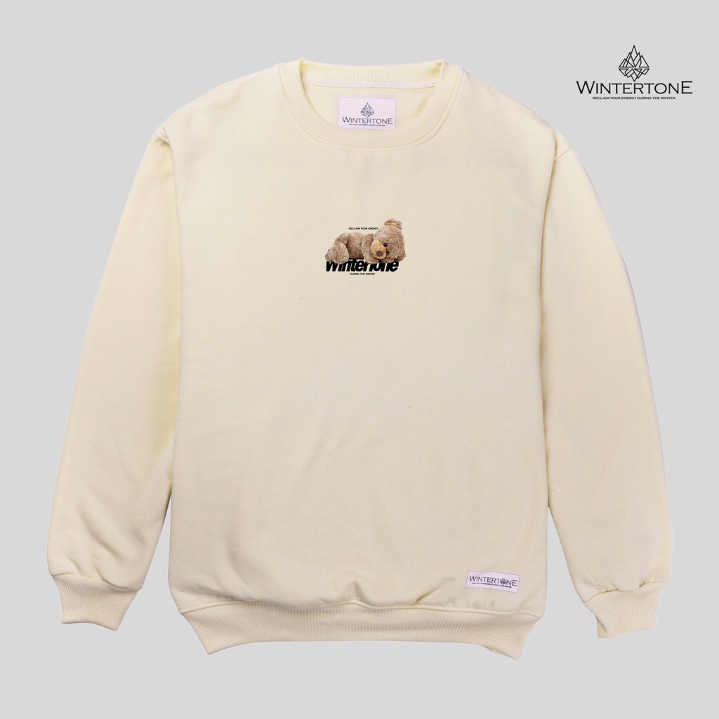 Sweater Crewneck Bear Series Cream Pria Suiter Crweneck Oversize WINTERTONE Oblong Motif Sablon Lengan Panjang Bigsize Bahan Fleece Tebal WNTRN