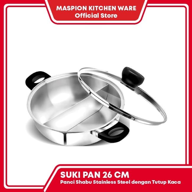Maxim Suki Pan 26 cm + Tutup Kaca - Panci Stockpot Stainless Steel bbq
