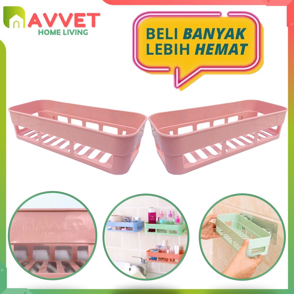 AVVET (PAKET HEMAT) Rak Kamar Mandi Persegi Panjang Multifungsi Pink