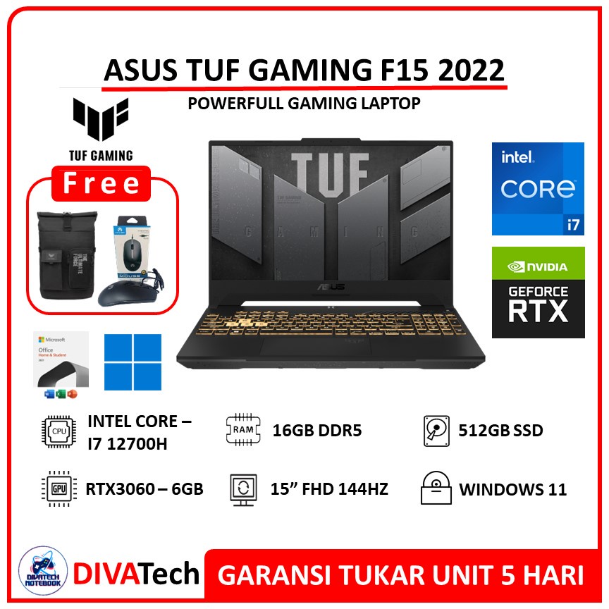 Asus TUF GAMING F15 2022 i7 12700H 16/512GB RTX3060 6GB FullHD 144HZ